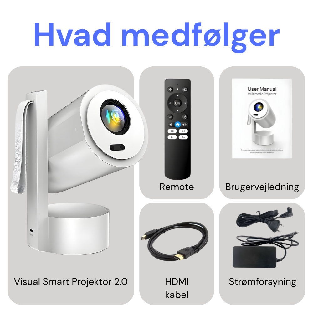 Mini Projektor Links Visual Smart Projektor 2.0 – Bærbar Full HD Mini Projektor med Batteri ...