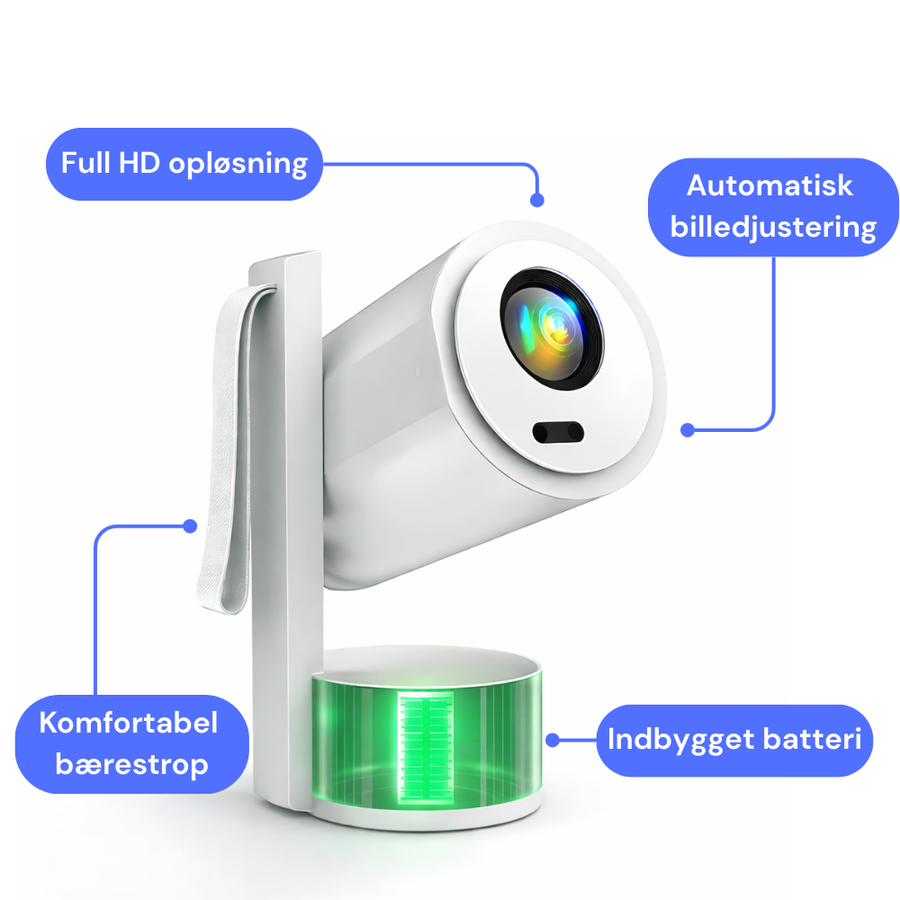 Visual Smart Projektor 2.0 – Bærbar Full HD Mini Projektor med Batteri ...