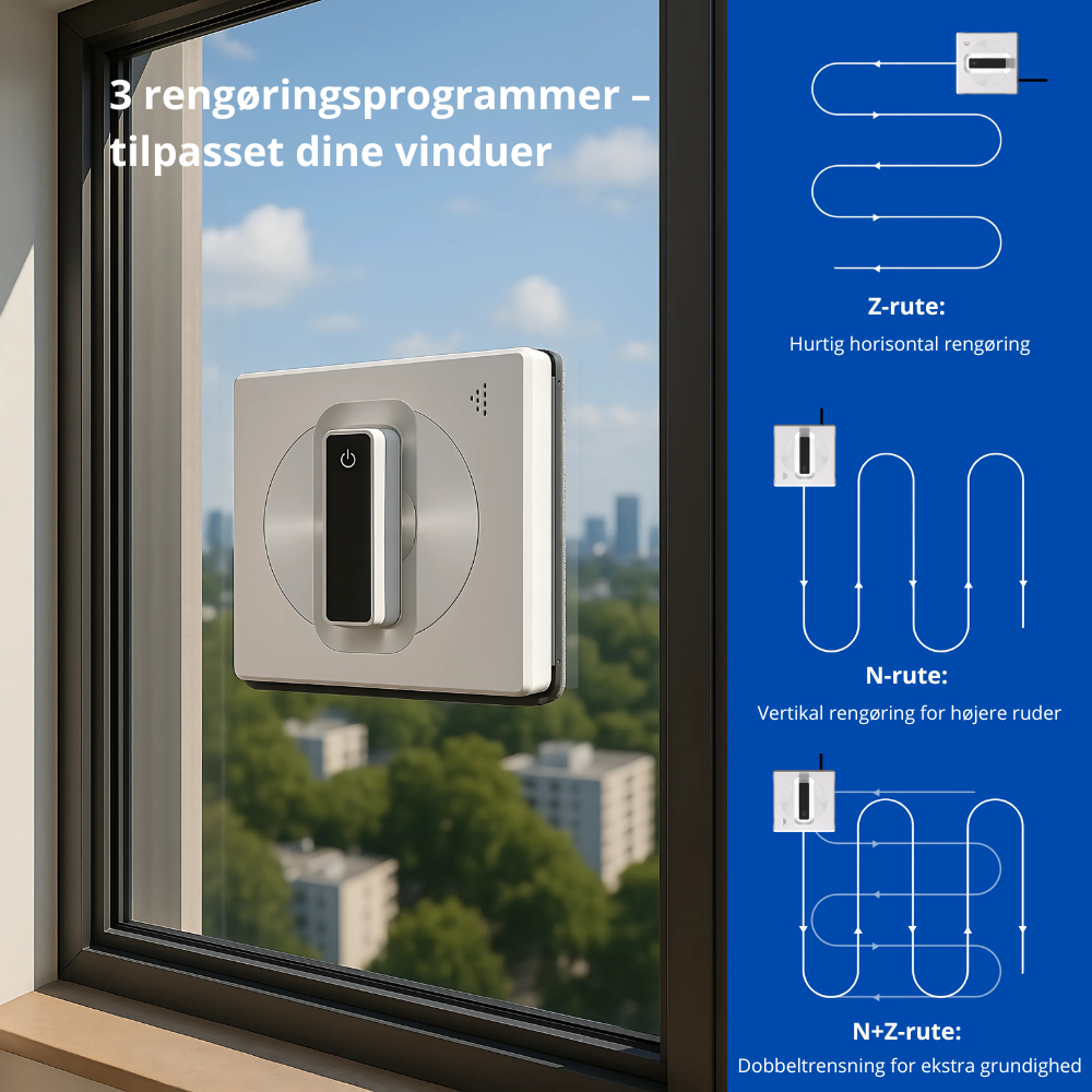 Cleano Window Robot – Automatisk vinduespudser med app og vandspray